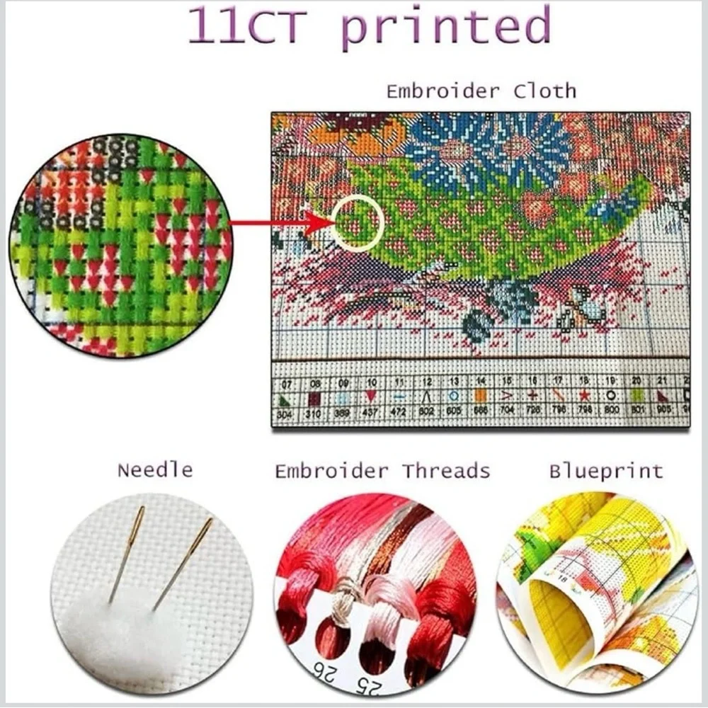 Redxing Stamped Cross Stitch Embroidery Kit Colorful Tree 17.7x17.7